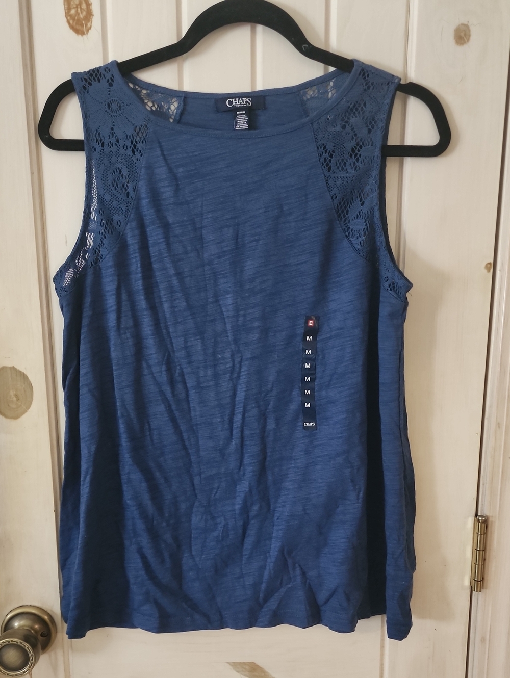 Chaps Blue Lace-Shoulder Tank Top